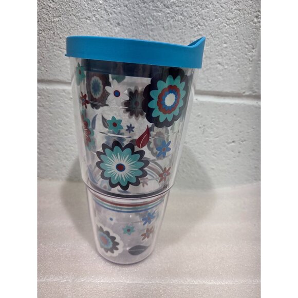Tervis Tumbler 24oz Fiesta Flowers Floral Blue Red Blue Lid - Picture 2 of 6